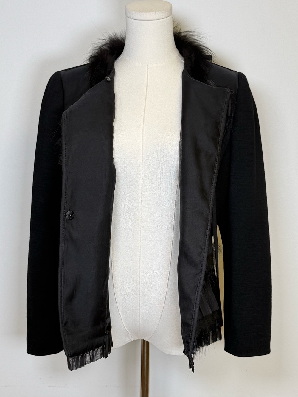 Rare! Vintage Elie TAHARI Silk & Wool Jacket Fox Fur Trim Women’s Size Medium - Picture 10 of 14